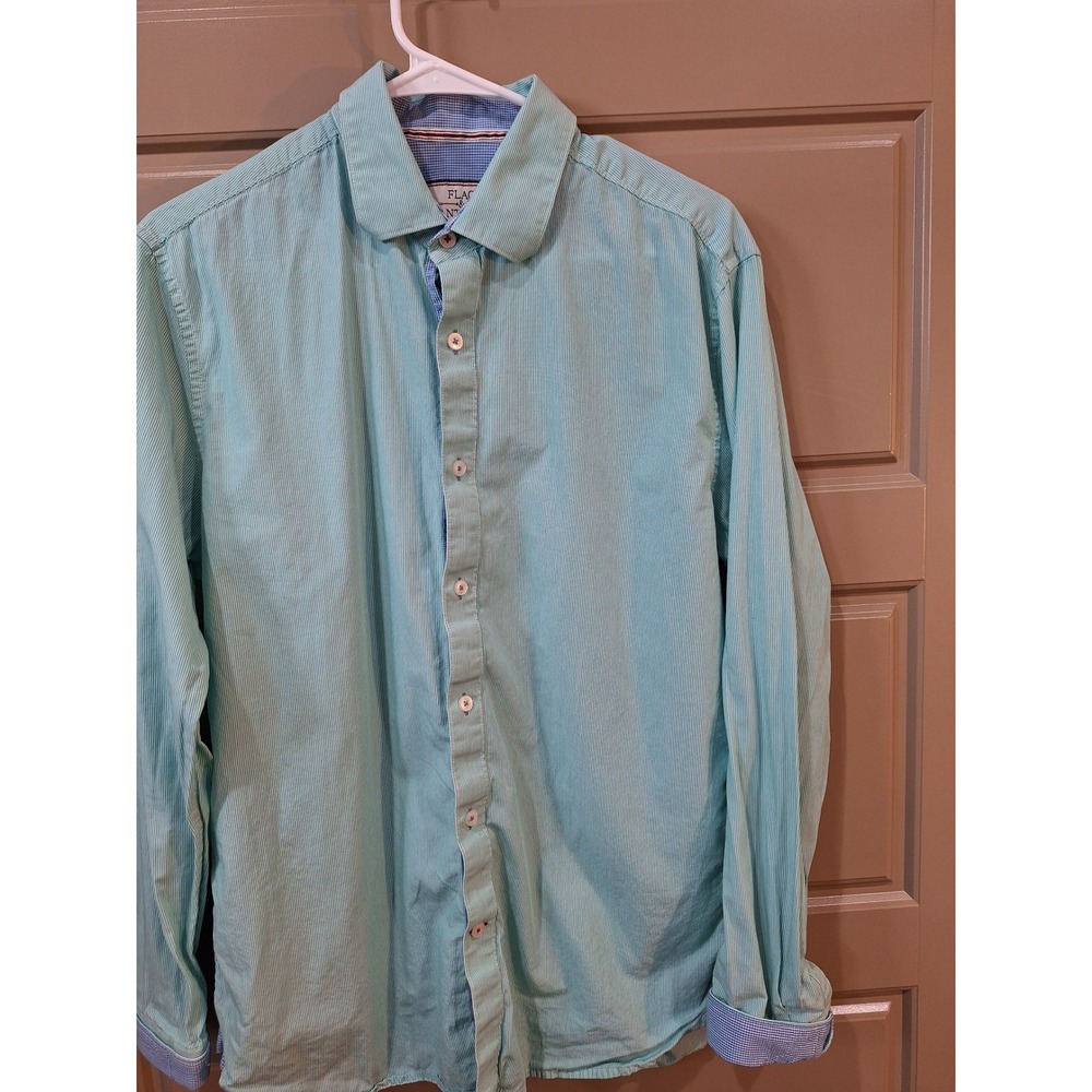 Flag & Anthem Mens Long Sleeve Button Up Shirt Mint Green Pinstripe Size M